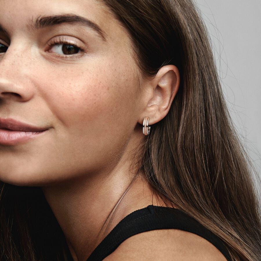 Two tone Logo & Pavé Hoop Earrings