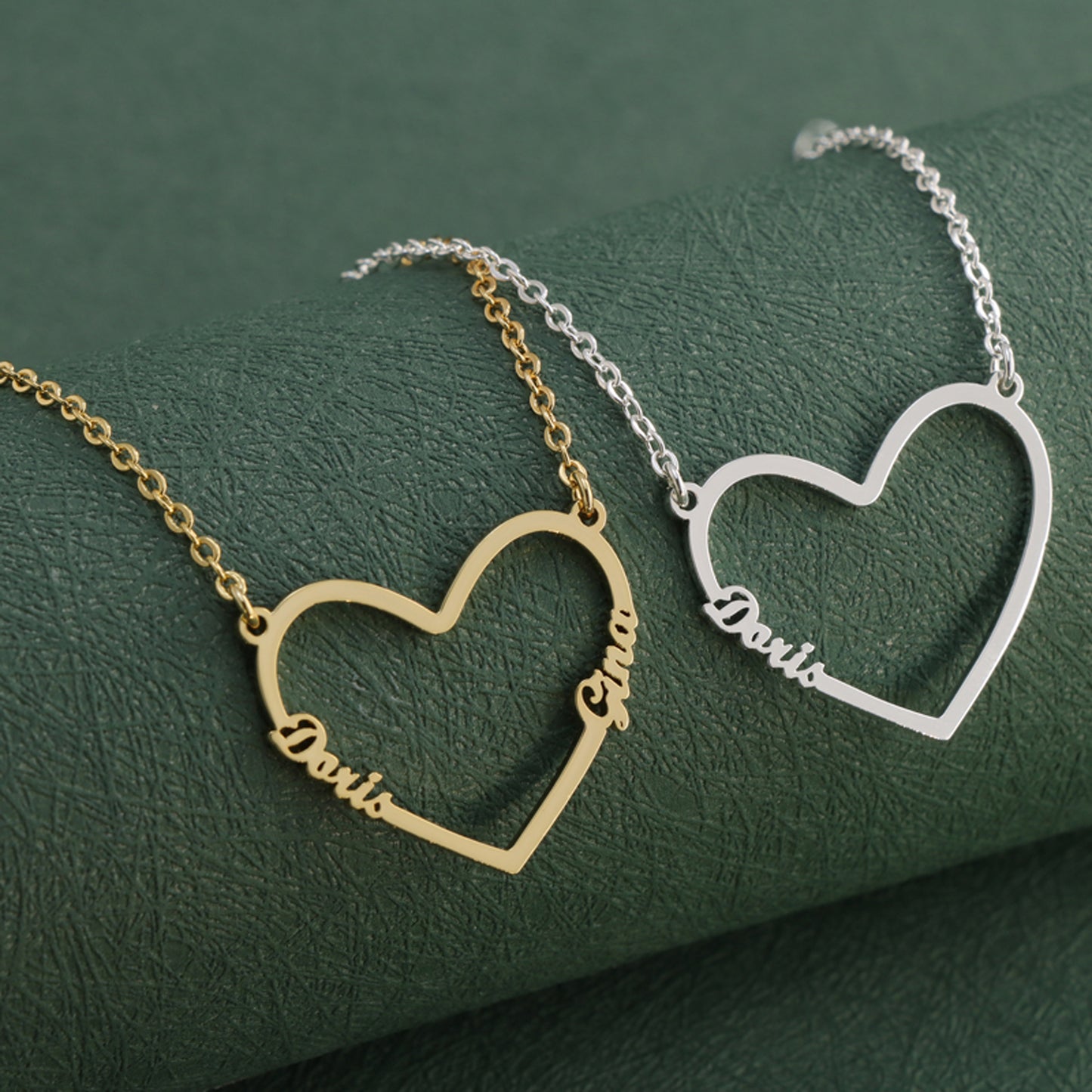 Silver Geometric O-Chain Necklace with Heart Pendant