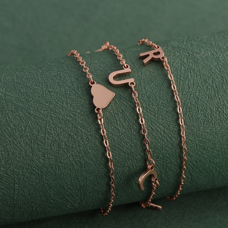 Stylish Rose Gold Stainless Steel O-Chain Necklace with Letter and Heart Pendants
