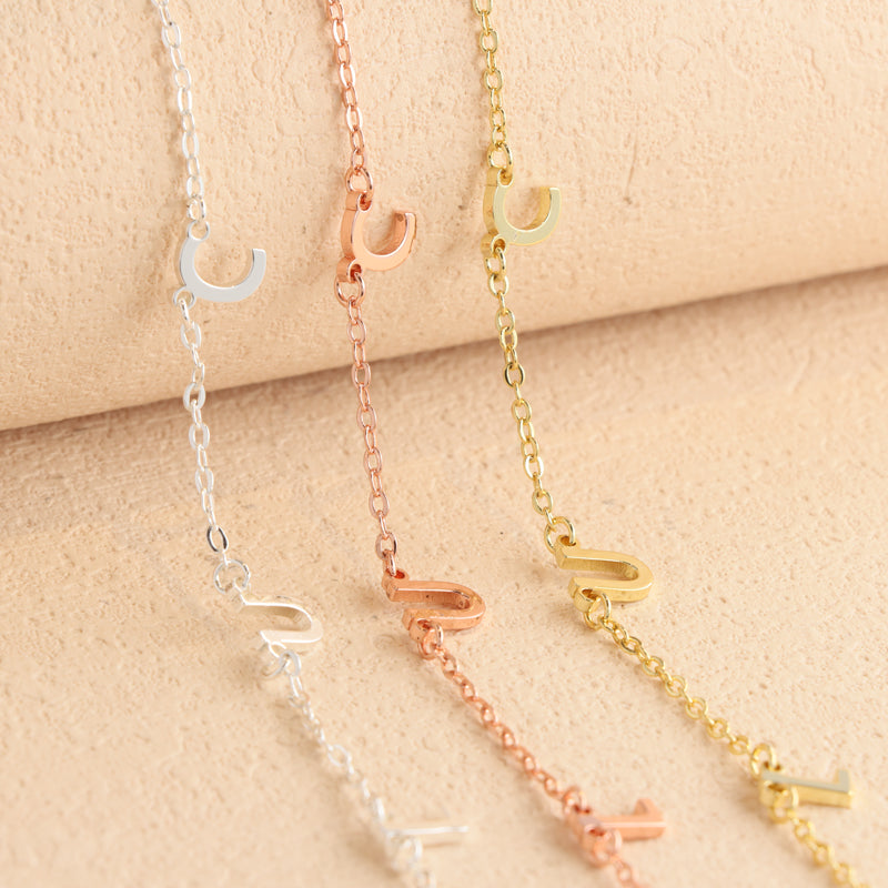 Rose Gold Copper Alloy O-Chain Necklace with Letter Pendant