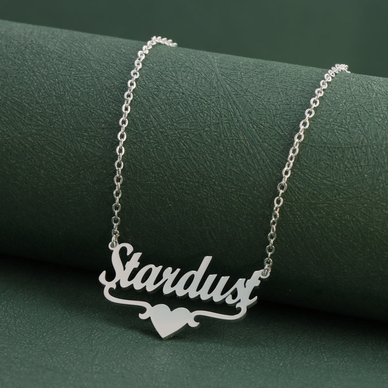 Silver Stainless Steel O-Chain Necklace with Letter and Heart Pendant