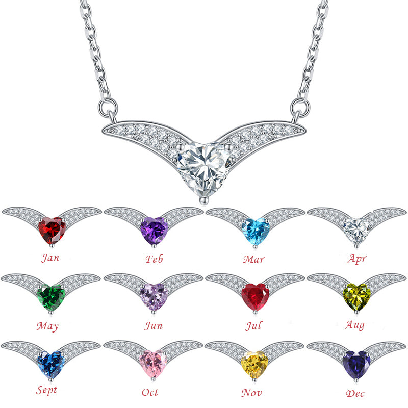 925 Sterling Silver Zodiac Heart Pendant Necklace - Elegant V-Collarbone Chain