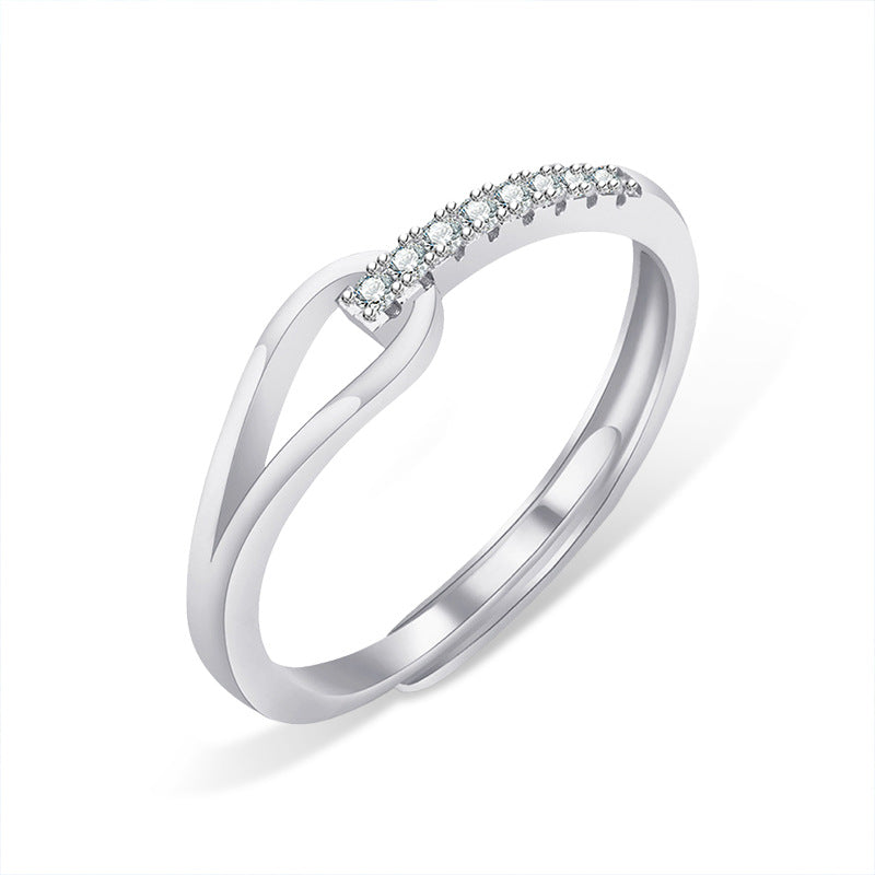 925 Silver Adjustable Geometric Eternity Band with Moissanite Rhodium Plated Minimalist Women's Jewelry