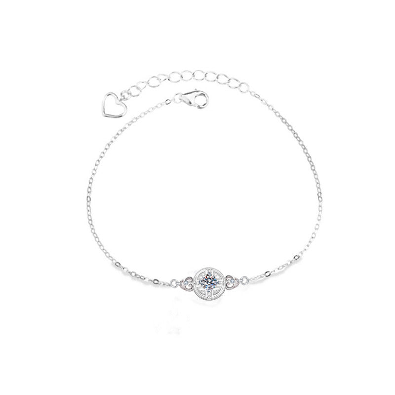 925 Silver Coin Geometric Bracelet with 0.5ct Moissanite Premium Travel Jewelry White Gold Plated