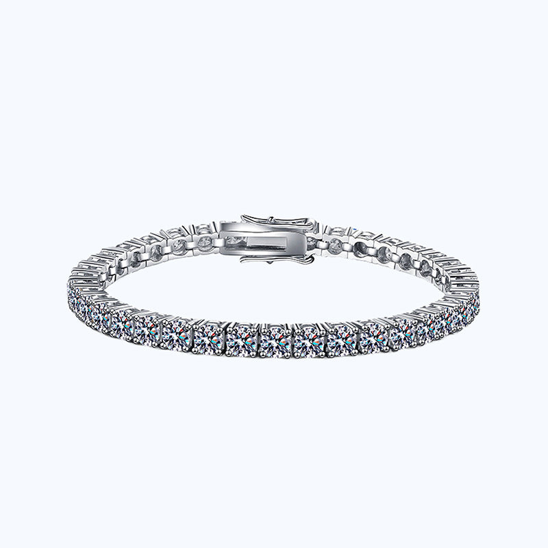 925 Silver Geometric Bracelet with 0.5ct 0.3ct or 0.1ct Moissanite Light Luxury Anniversary Jewelry White Gold Plated