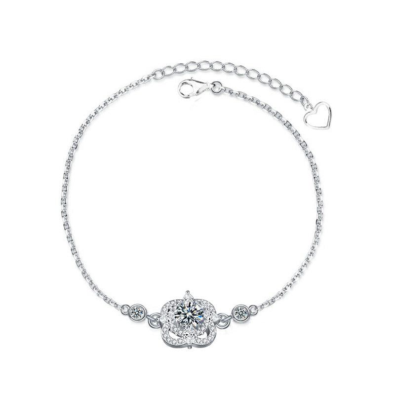 925 Silver Leaf Micro Paved Bracelet with 0.5ct Moissanite Multi Occasion Gift Jewelry White Gold Plated