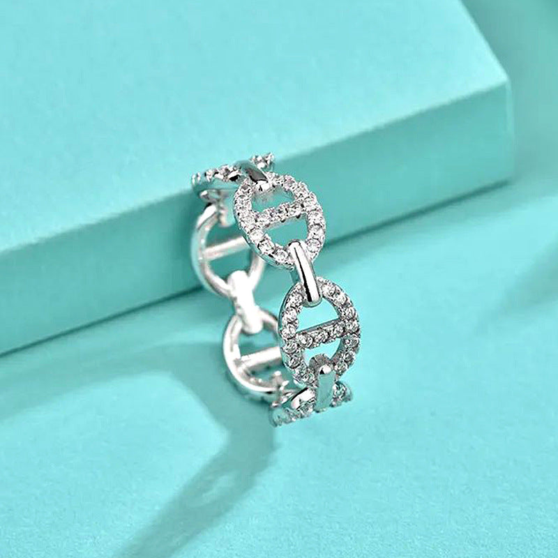 925 Silver Pig Nose Ring with White Gold and Yellow Gold Zircon Micro-Paved Animal Jewelry for Women Size 7-8