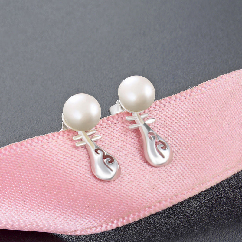 925 Silver Plated Freshwater Pearl Stud Earrings - Korean Style Simulated Pearl Earrings with Plastic Backs