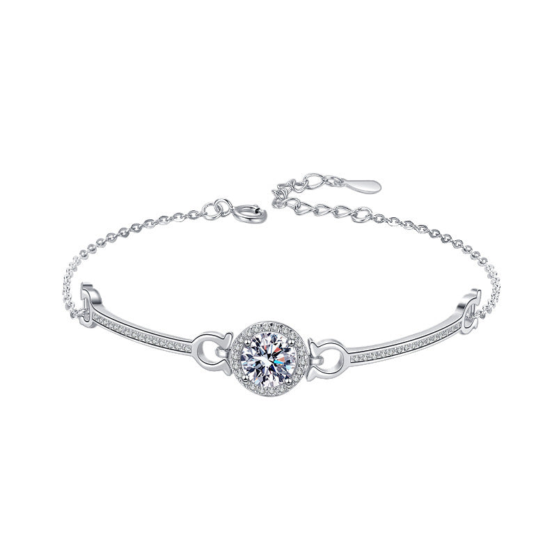 925 Silver Precision Crafted Bracelet with 1ct Moissanite Light Luxury Jewelry White Gold Plated