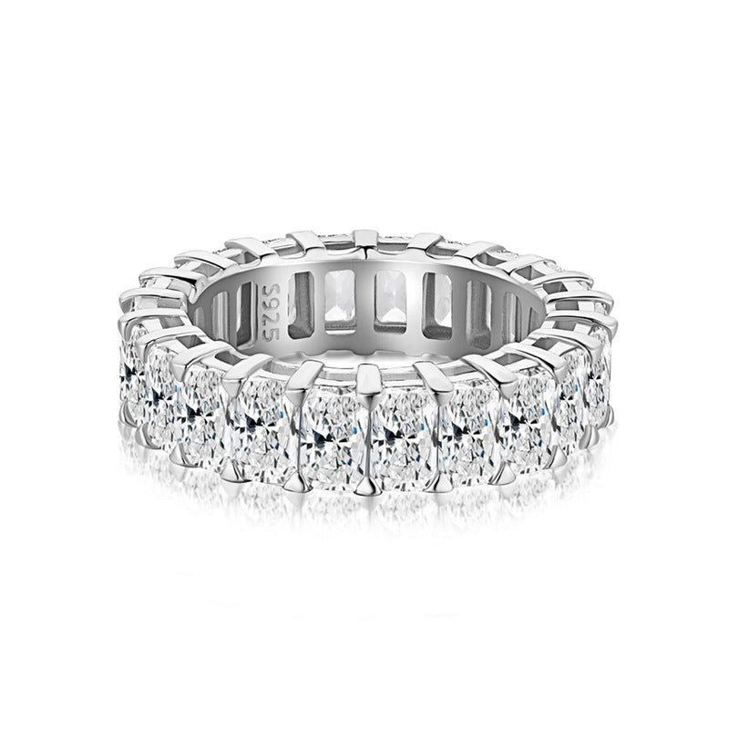 925 Silver Square Geometric Zircon Ring Urban Street Style Women's Jewelry Size 6-9