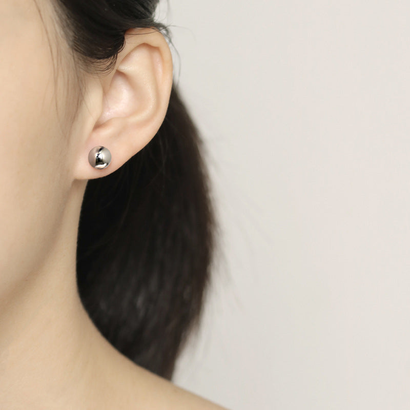 925 Sterling Silver 8mm Ball Stud Earrings – Minimalist Korean-Style Jewelry