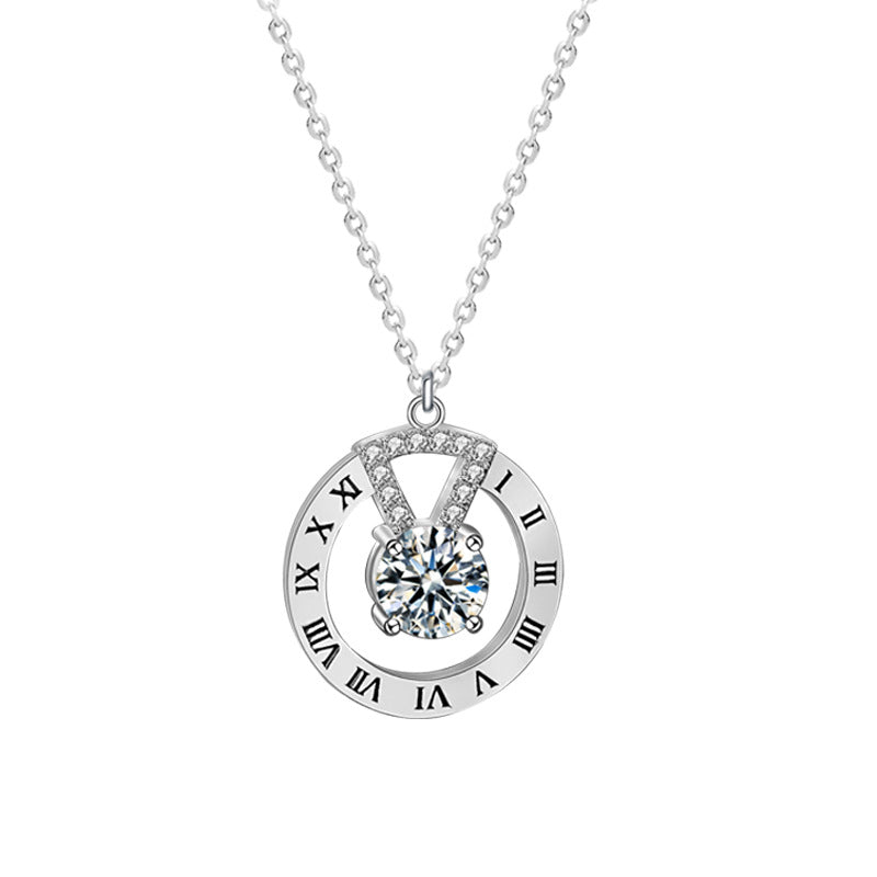 925 Sterling Silver Alphabet Pendant Necklace with 1ct Moissanite & Cross Chain - White Gold Plated Statement Jewelry