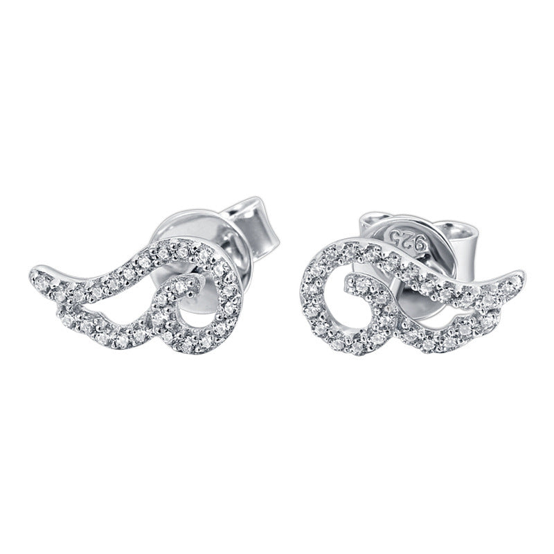 925 Sterling Silver Angel Wing Stud Earrings – Elegant Winged Jewelry for Women