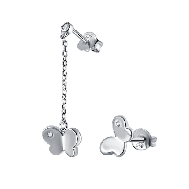 925 Sterling Silver Asymmetric Butterfly Drop Earrings – Trendy Korean-Style Jewelry