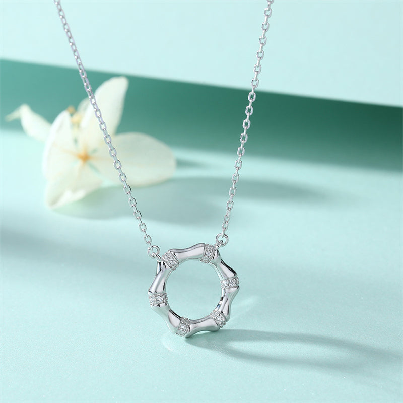 925 Sterling Silver Bamboo Circle Necklace - Nature-Inspired Minimalist Design