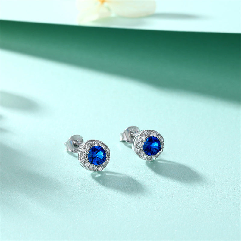 925 Sterling Silver Blue Zircon Square Earrings for Women Elegant Floral Inspired Stud Earrings White Gold Plated