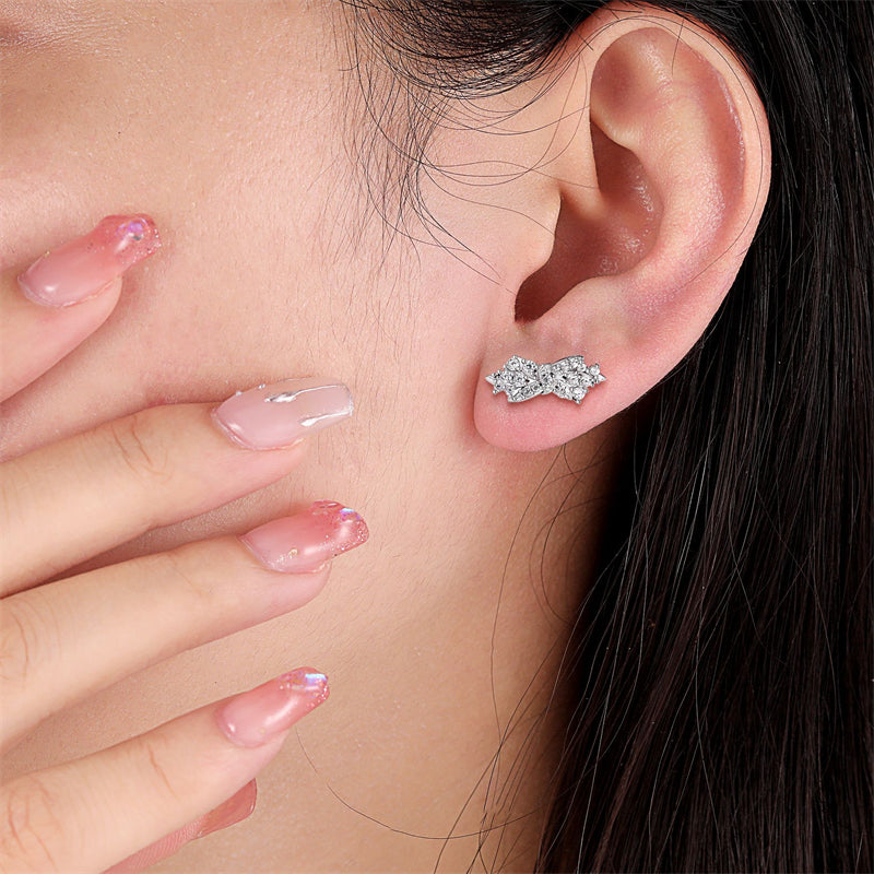 925 Sterling Silver Bow Wing Earrings for Women Elegant Zircon Accented Stud Earrings White Gold Plated