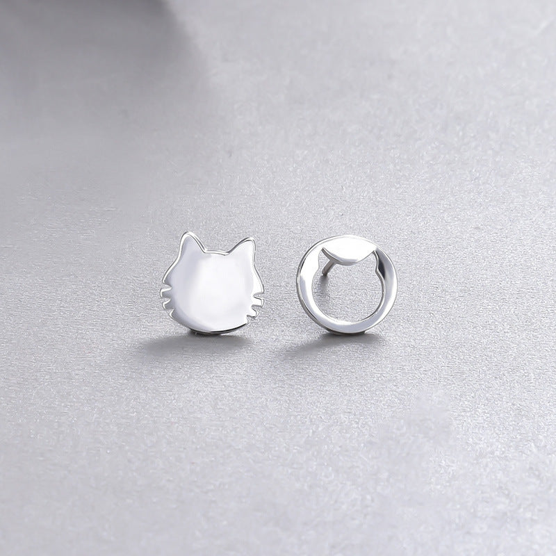 925 Sterling Silver Cat Stud Earrings - Electroplated Minimalist Animal Earrings with Plastic Stoppers