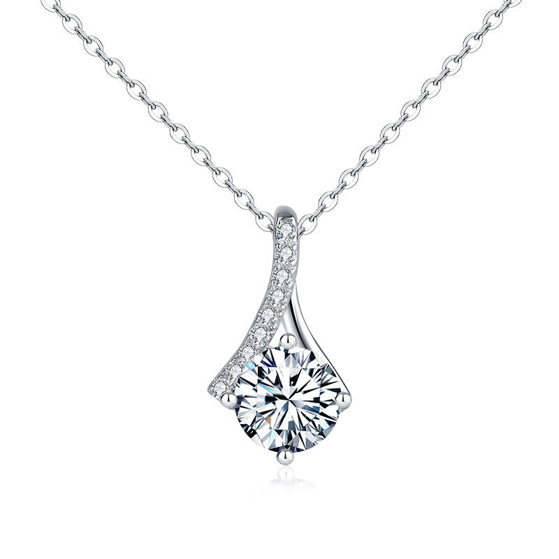 925 Sterling Silver Chinese Character Pendant Necklace with 1ct Moissanite Cross Chain Women's Minimalist Jewelry