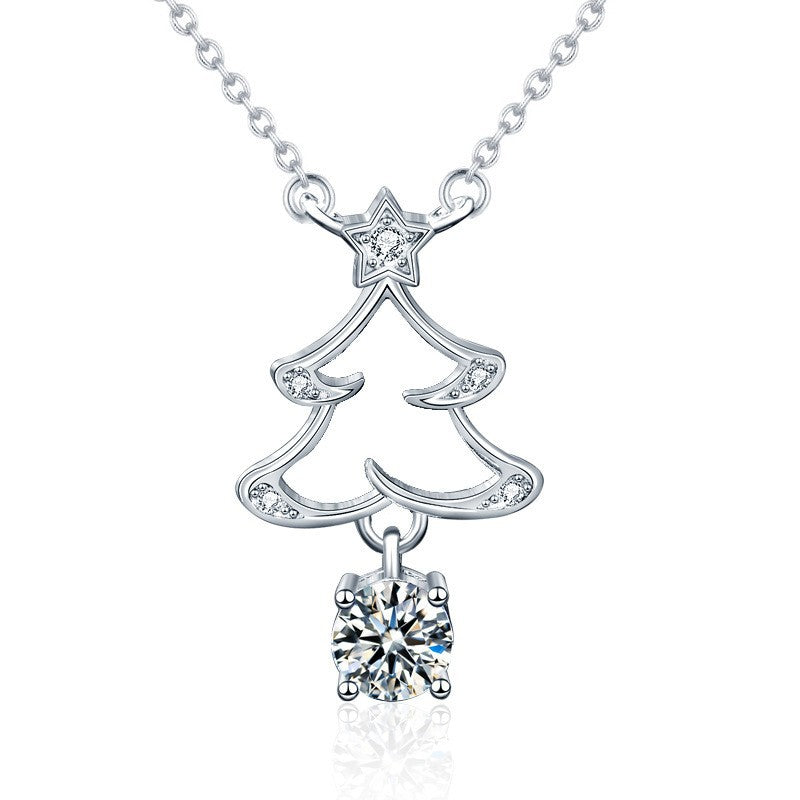 925 Sterling Silver Christmas Bell Pendant Necklace with 0.5ct Moissanite Cross Chain Women's Holiday Jewelry