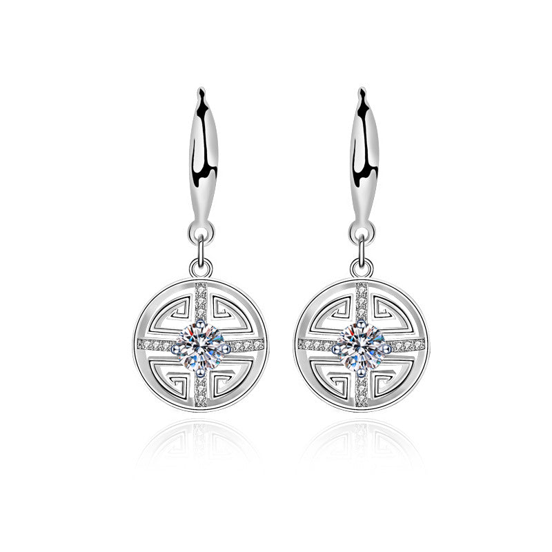 925 Sterling Silver Coin Stud Earrings with 0.5ct Moissanite White Gold Plated Vintage Inspired Jewelry