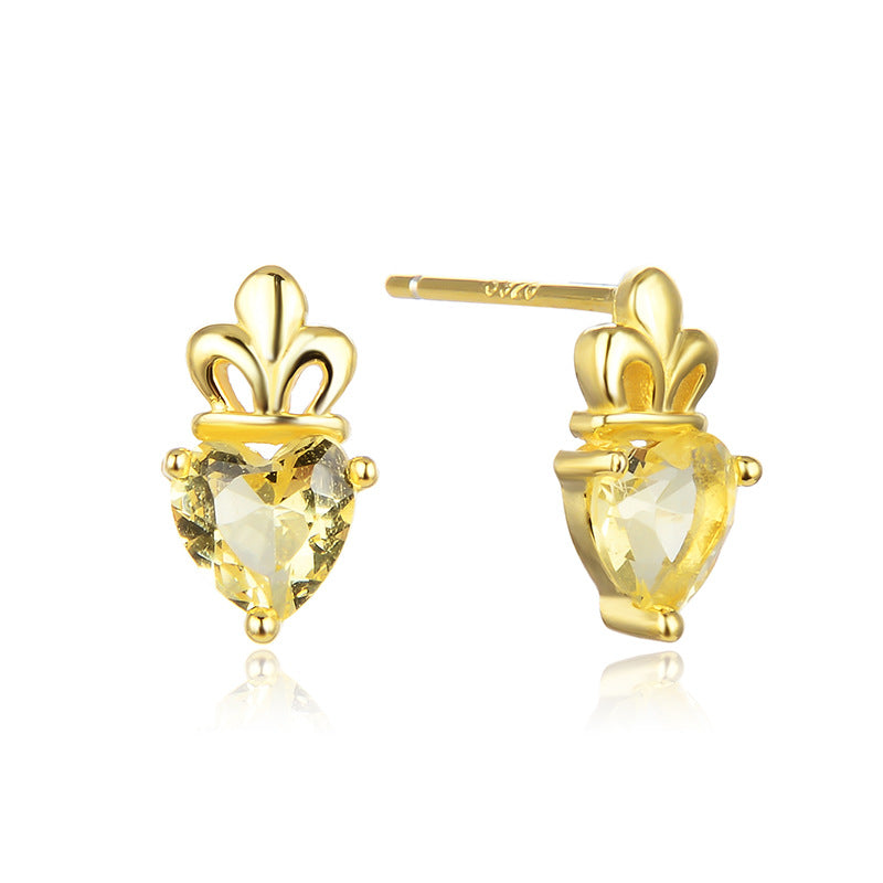 925 Sterling Silver Crown Stud Earrings - Gold Plated Korean Style Princess Earrings with Plastic Backs