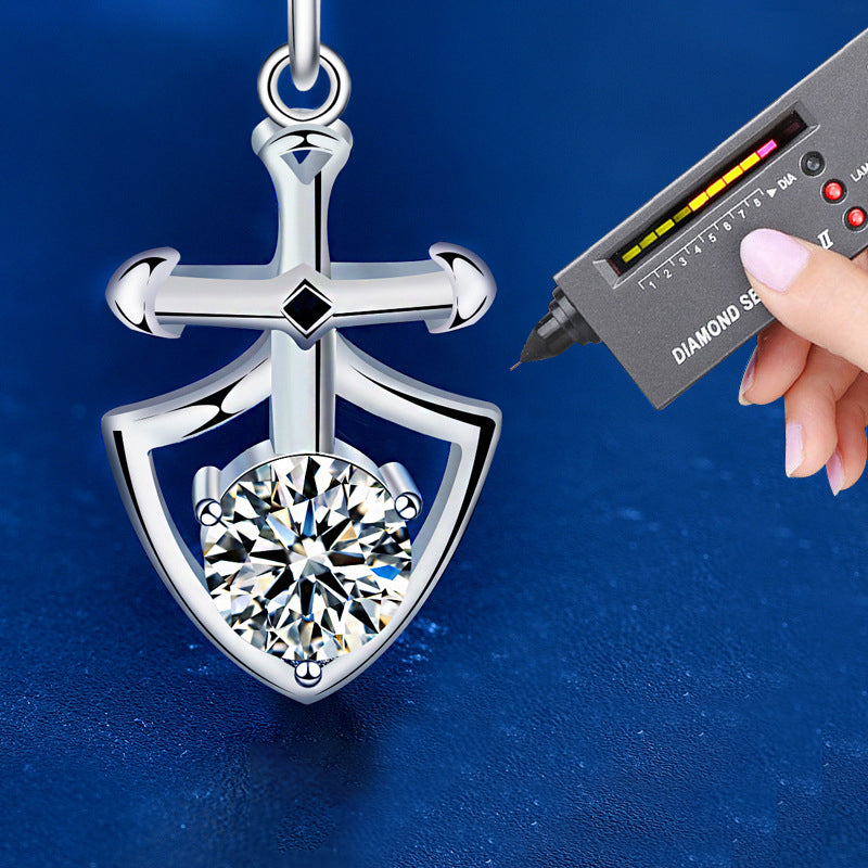 925 Sterling Silver Crown & Cross Couple Pendant Necklace Set Matching His & Hers 1ct Moissanite Jewelry