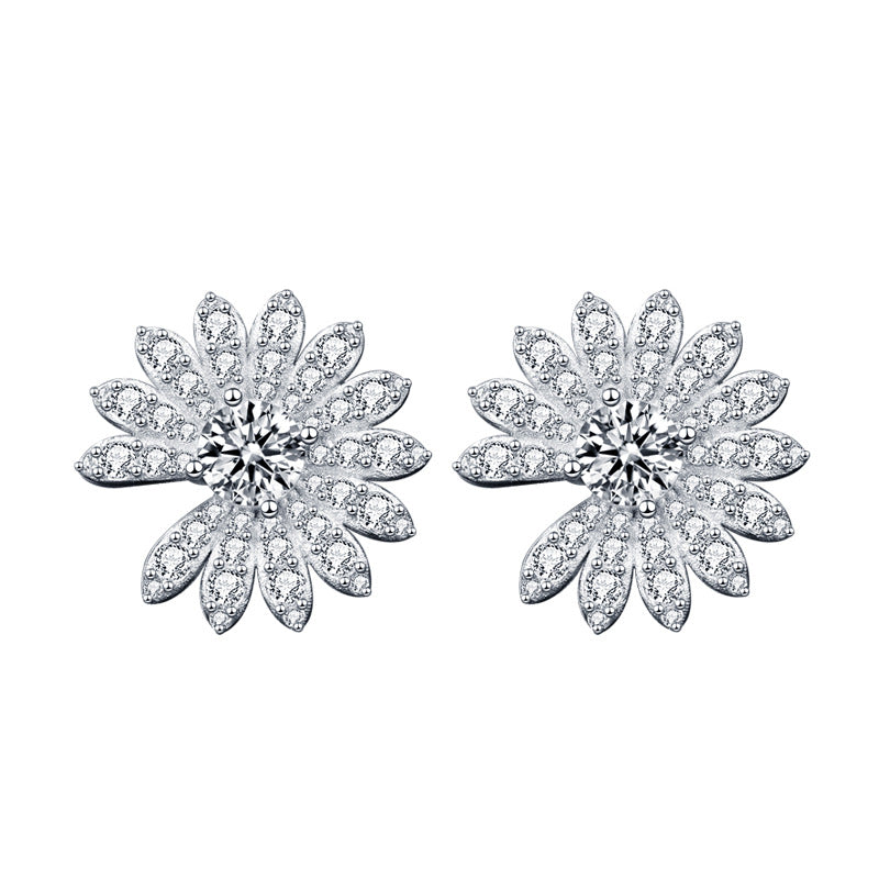 925 Sterling Silver Daisy Stud Earrings with 0.5ct Moissanite Micro-Paved Professional Jewelry for Women