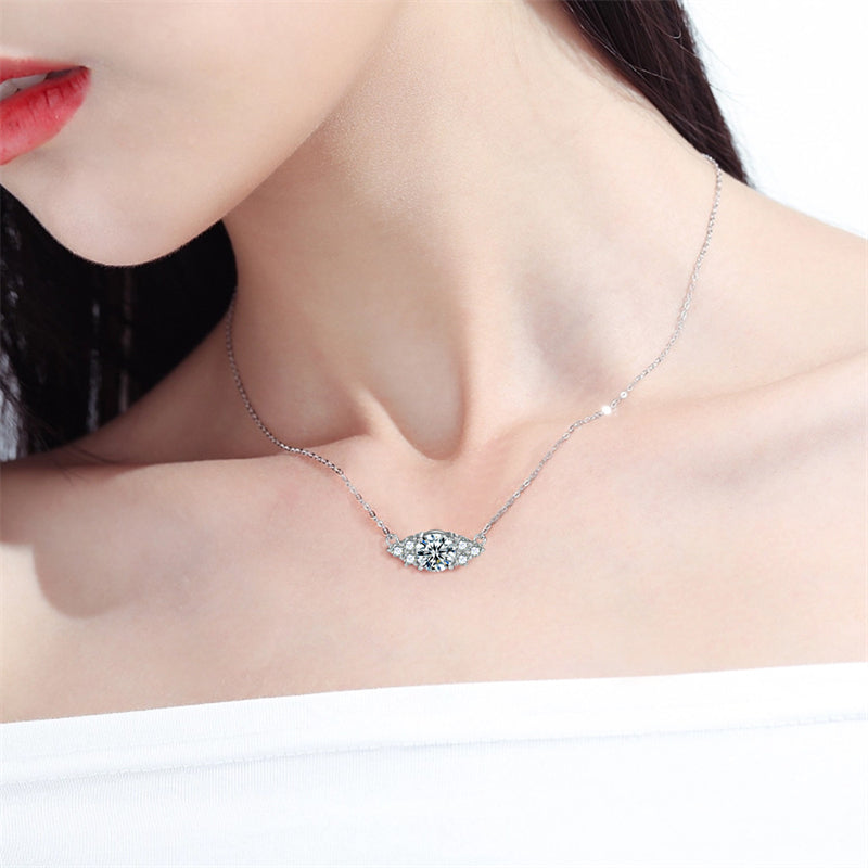 925 Sterling Silver Diamond-Cut Zircon Pendant Necklace - Modern Geometric Collarbone Chain