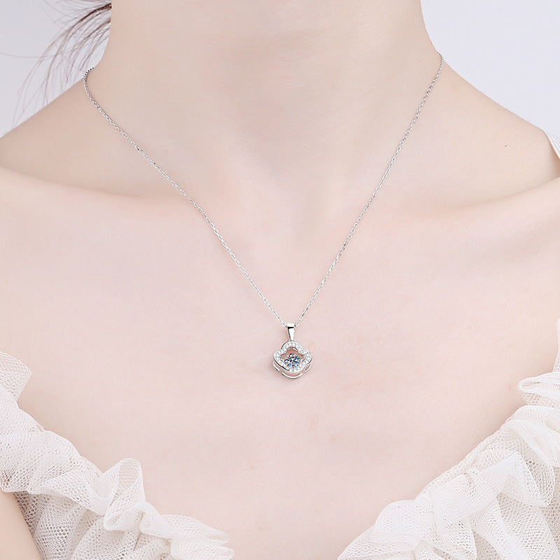 925 Sterling Silver Floral Lace Pendant Necklace - 0.5CT Moissanite Dainty Chain