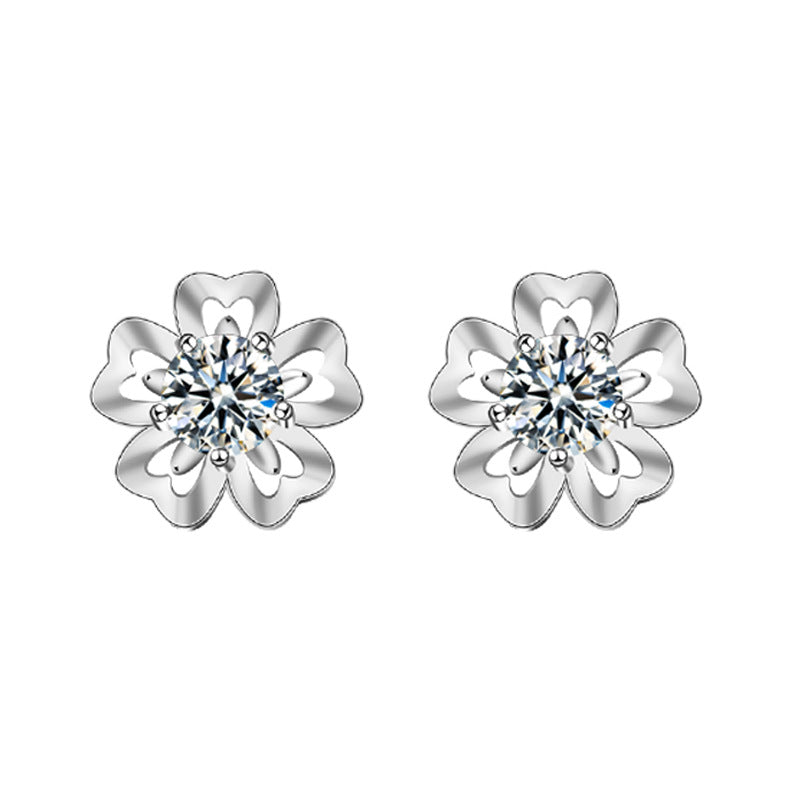 925 Sterling Silver Floral Stud Earrings with 0.5ct Moissanite Rhodium Plated Luxury Minimalist Jewelry for Women