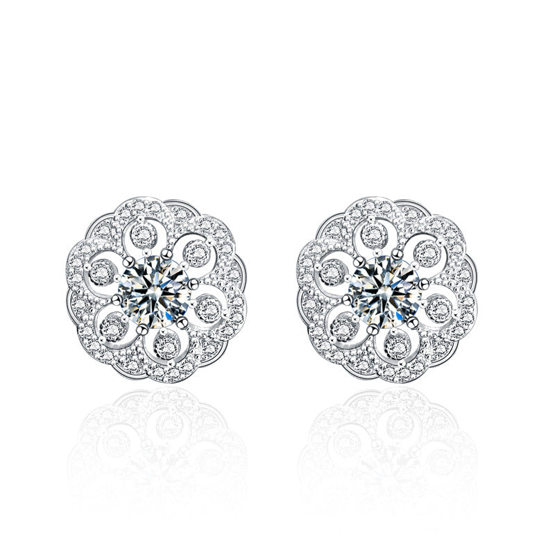 925 Sterling Silver Floral Tribal Stud Earrings with 0.5ct Moissanite Minimalist Ethnic Jewelry for Women