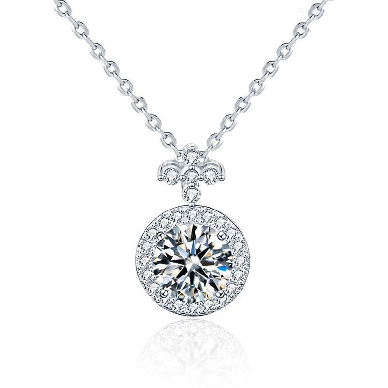 925 Sterling Silver Four-Leaf Clover Pendant Necklace with 1ct Moissanite Cross Chain Women's Original Design Jewelry