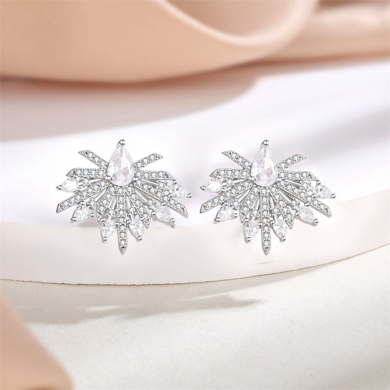 925 Sterling Silver Full Zircon Earrings for Women Elegant Floral Bow & Teardrop Dangle Earrings White Gold Plated