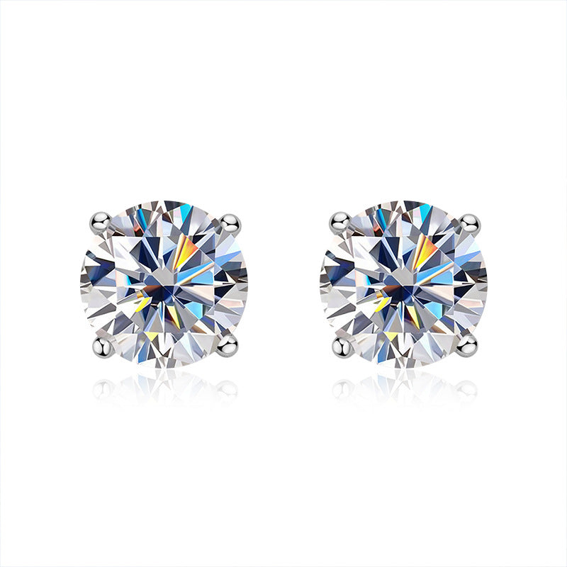 925 Sterling Silver Geometric Circle Stud Earrings with 2ct Moissanite - White Gold Plated Unique Statement Jewelry for Women