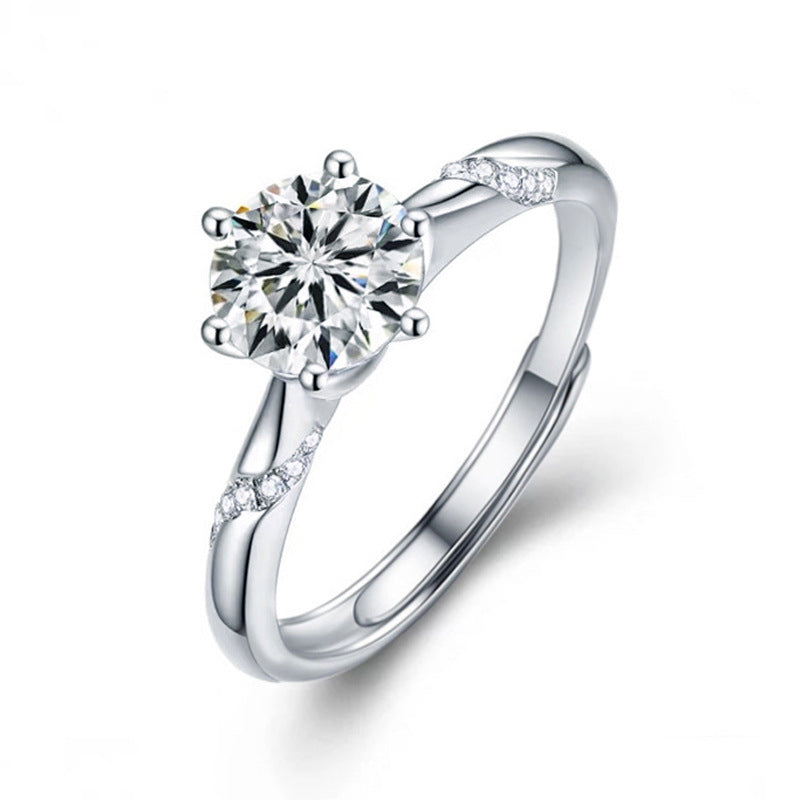 925 Sterling Silver Geometric Couple Rings with 1ct Moissanite Adjustable Unisex Matching Bands in White Gold Plated Euro-American Style