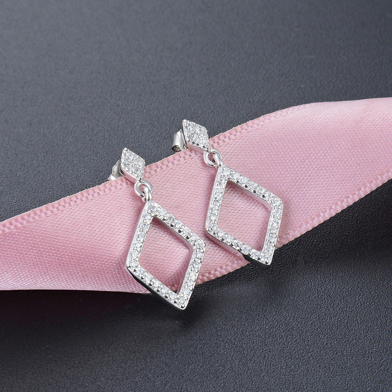 925 Sterling Silver Geometric Drop Earrings - Korean Style Minimalist Dangle Earrings with Plastic Ear Stoppers
