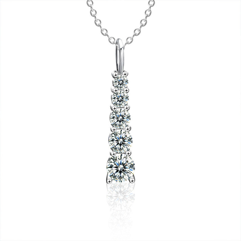 925 Sterling Silver Geometric Pave Diamond Necklace with Cross Chain - Rhodium Plated 51-60cm Luxury Women's Jewelry