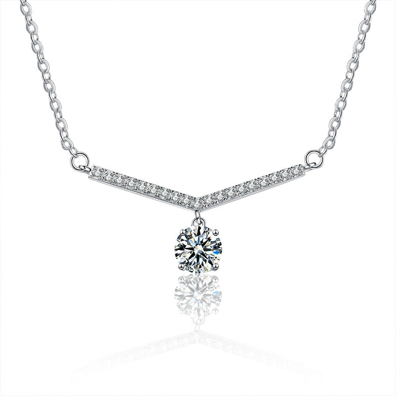 925 Sterling Silver Geometric Pendant Necklace with 1ct Moissanite Cross Chain Women's Rhodium Plated Instagram Style Jewelry