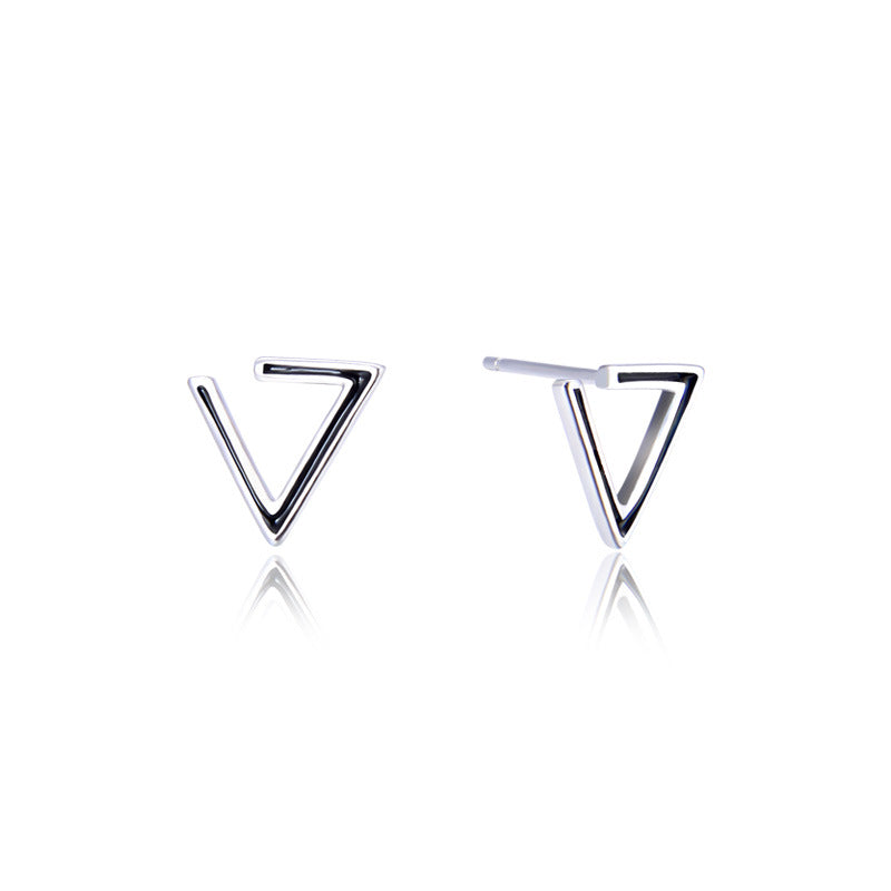 925 Sterling Silver Geometric Stud Earrings - Electroplated Korean Style Minimalist Earrings with Plastic Stoppers