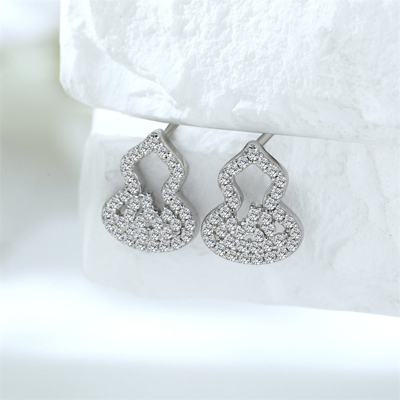 925 Sterling Silver Gourd Flower Earrings - Elegant Zircon Studs with European Minimalist Style
