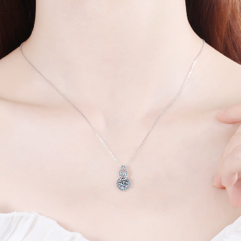 925 Sterling Silver Gourd Pendant Necklace - 1CT Moissanite PT950-Plated Collarbone Chain