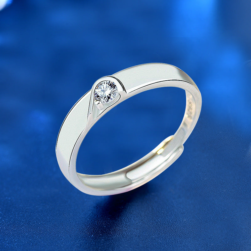 925 Sterling Silver Heart Couple Rings with Zircon - Triple White Gold Plated Minimalist Matching Bands