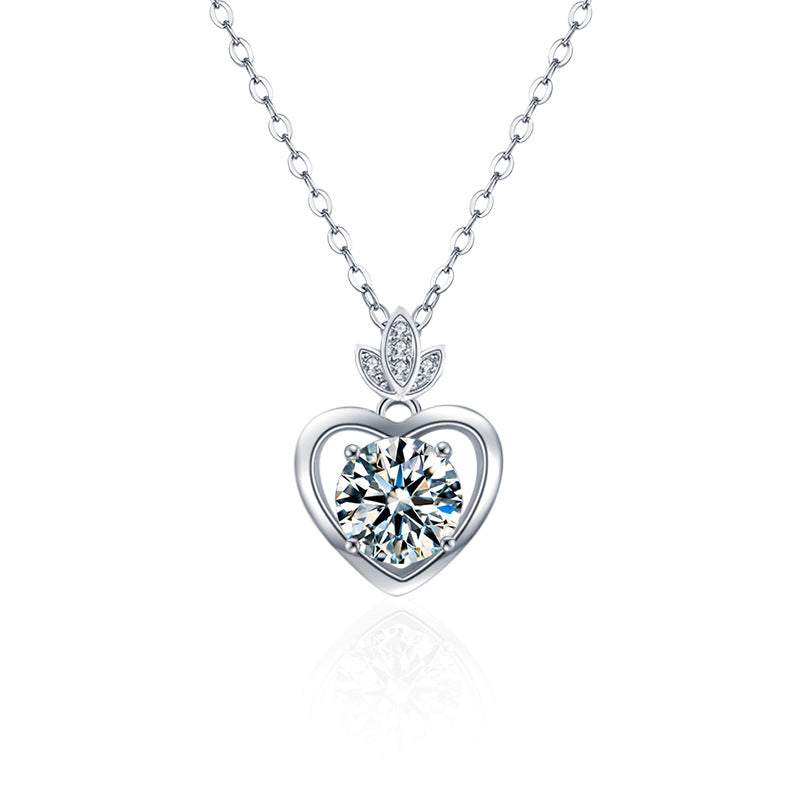 925 Sterling Silver Heart Pendant Multi-Layer Necklace with 1ct Moissanite Cross Chain Women's Rhodium Plated Jewelry