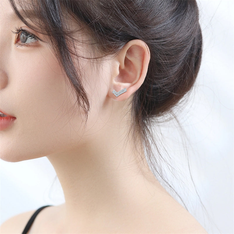 925 Sterling Silver L Letter Earrings for Women Minimalist Zircon Initial Studs White Gold Plated