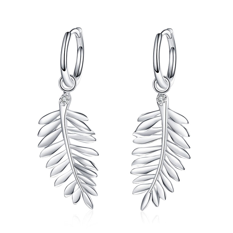 925 Sterling Silver Leaf Moissanite Huggie Hoop Earrings - Tribal Inspired Minimalist Jewelry