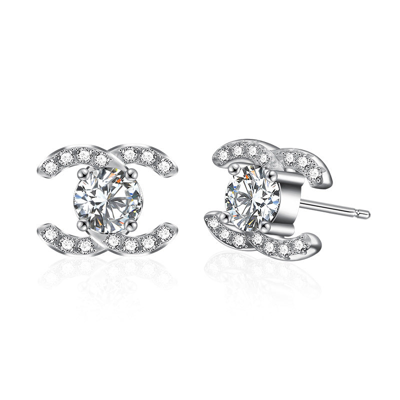 925 Sterling Silver Letter Stud Earrings with 0.5ct Moissanite Rhodium Plated Elegant Personalized Jewelry for Women