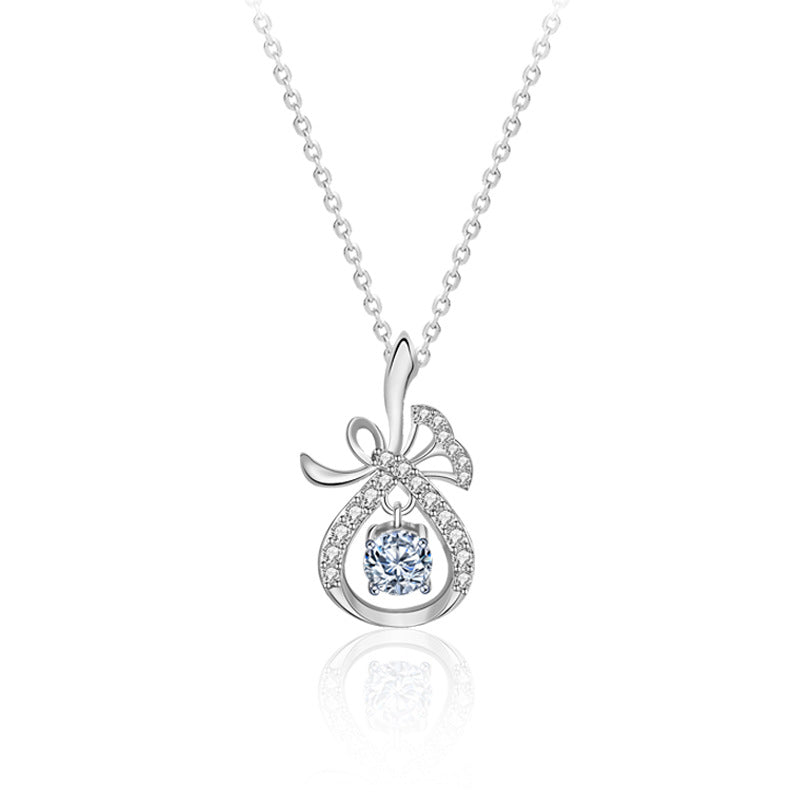925 Sterling Silver Lucky Bag Pendant Necklace with 0.5ct Moissanite & Adjustable Cross Chain Chinese Inspired Elegant Jewelry