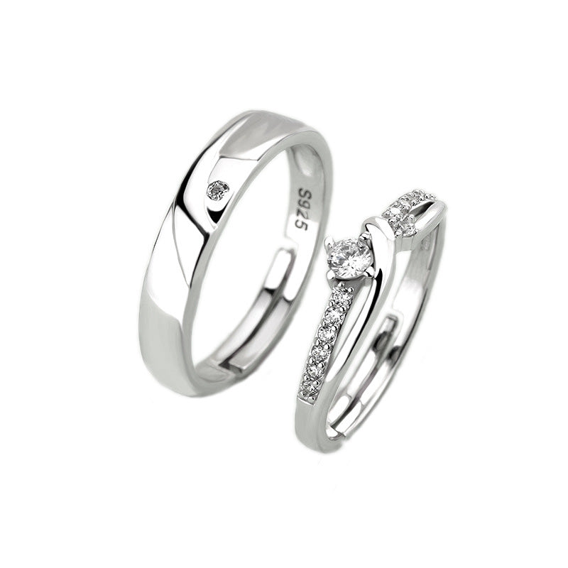 925 Sterling Silver Möbius Couple Rings with Zircon - White Gold Plated Minimalist Matching Bands for Couples