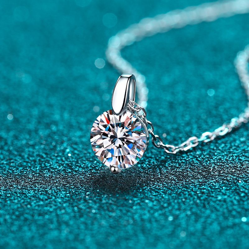925 Sterling Silver Moissanite Necklace - 1CT to 3CT Minimalist Band for Women